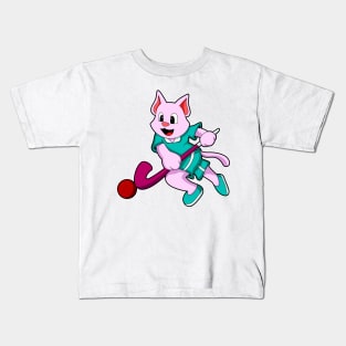 Cat at Hockey with Hockey stick Kids T-Shirt